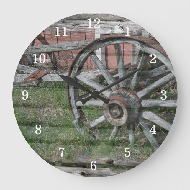 Western-Art Rustikale Wagenradhalle Große Wanduhr (Vorderseite)
