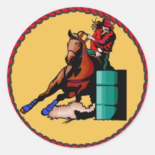 Western-Aufkleber-Cowgirl-Fass-Laufen Runder Aufkleber