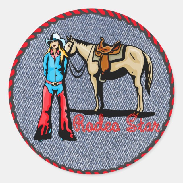 Western Aufkleber Cowgirl Rodeo Star auf Denim dru (Vorderseite)