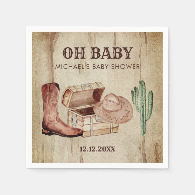 Western Baby Boy Cowboy Hat Cactus Celebration Serviette (Vorderseite)