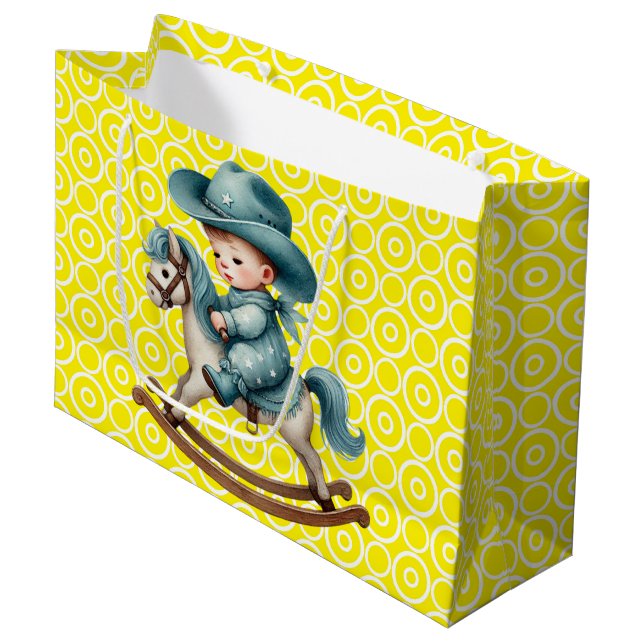 Western Baby Cowboy l Große Geschenktasche Geschenktüte (Vorderseite Schrägansicht)
