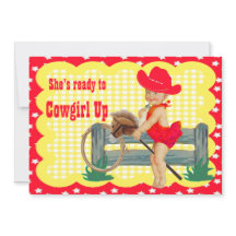 Western Baby Cowgirl sur bâton Horse Invitation de