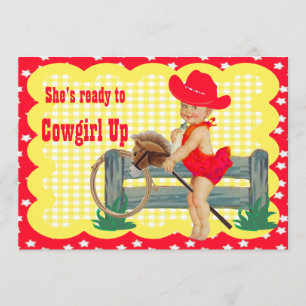 Western Baby Cowgirl sur bâton Horse Invitation de