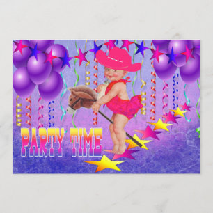 Western Baby Cowgirl sur bâton Horse Invitation de