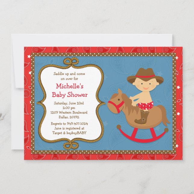 Western Baby shower Invitation Cowboy (Devant)