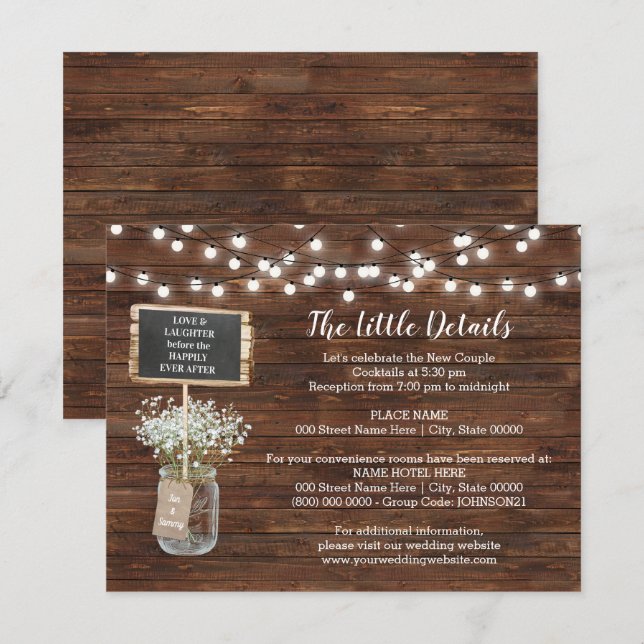 Western Baby's Breath jar mariage insérer la carte (Devant / Derrière)