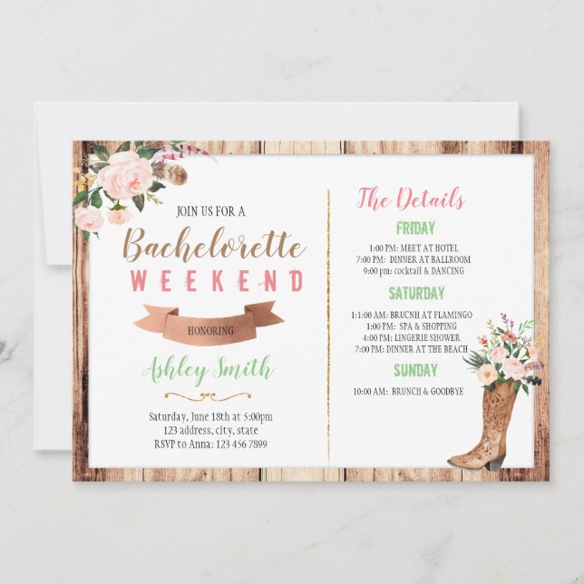 Western Bachelorette mit Einladung (Vorderseite)