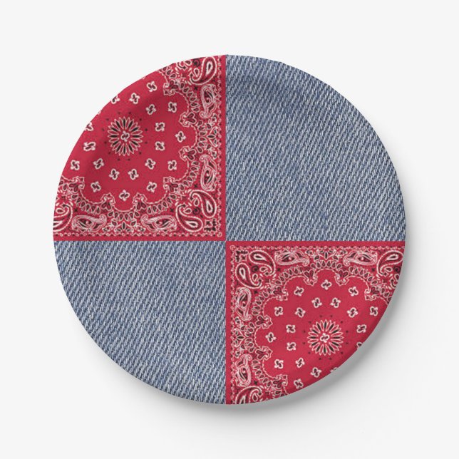 Western Bandana und Blue Jean Print Pappteller (Vorderseite)