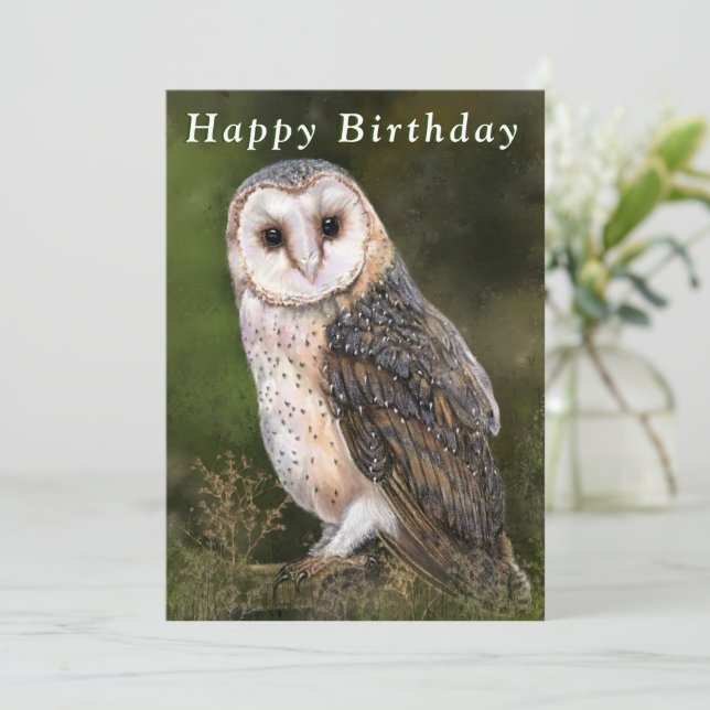 Western Barn Owl Happy Birthday Card Karte (Stehend Vorderseite)