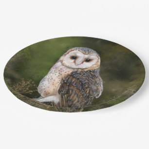 Western Barn Owl - Mignes Wasserfarben Malerei Art Pappteller