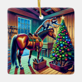 Western Barn Raccoon Dekorieren Weihnachtsbaum Keramikornament