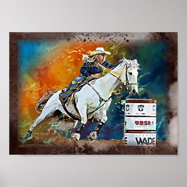 Western Barrel Racing Cowgirl Decoupage drucken Poster (Vorne)