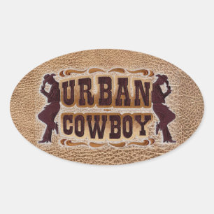 Western bearbeiteter lederner städtischer Cowboy Ovaler Aufkleber