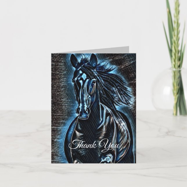 Western Beauty Wild Mustang Blue Tones Dankeskarte (Vorderseite)
