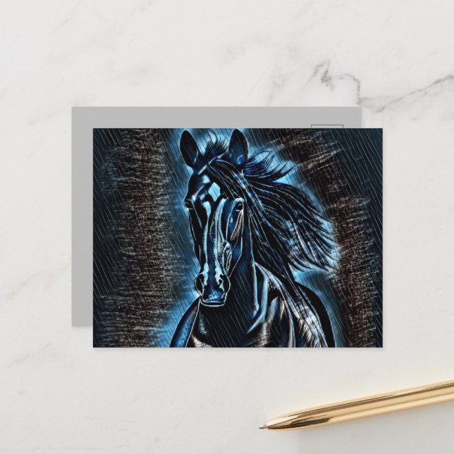 Western Beauty Wild Mustang Blue Tones Postkarte (Vorderseite/Rückseite Beispiel)