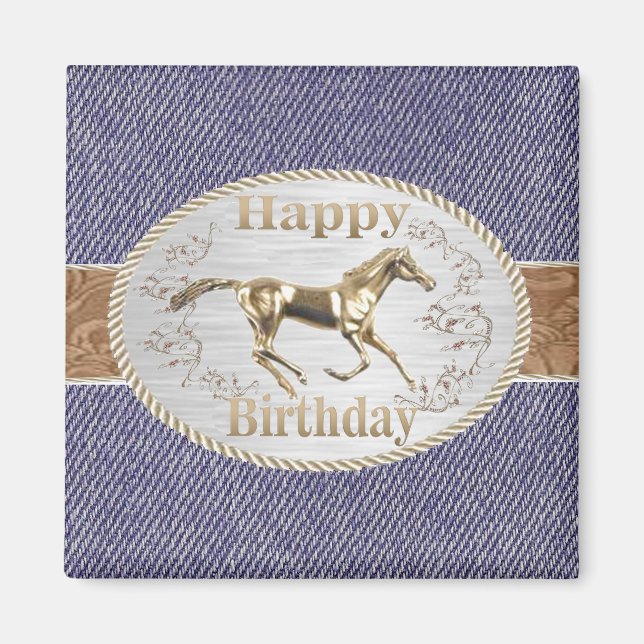 Western Belt and Buckle On denim Happy Birthday Magnet (Vorne)