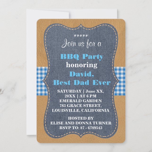 Western BEST VATER EVER Denim GRILLEN PARTY Custom Einladung (Vorderseite)