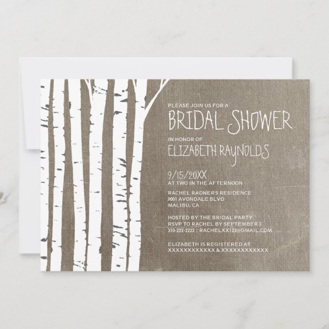 Western Birch Tree Bridal Einladungen (Vorderseite)
