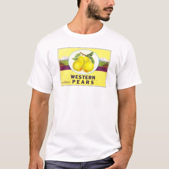 Western Birnen - Vintages Fruchtkäfigetikett T-Shirt (Vorderseite)