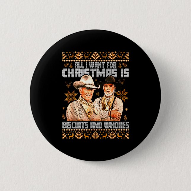 Western Biscuits And S Christmas Ugly  Button (Vorderseite)