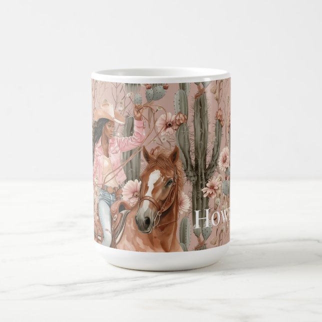 Western Black Cowgirl Pink Cactus Floral Kaffeetasse (Mittel)