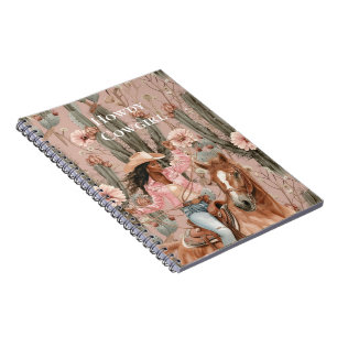 Western Black Cowgirl Pink Cactus Floral Notizblock