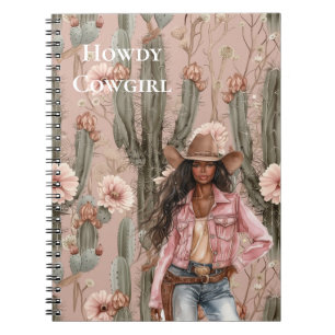 Western Black Cowgirl Pink Cactus Floral Notizblock