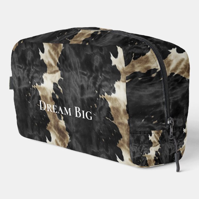 Western Black Cream Gold Cowgirl Cowhide Waschbeutel (Rechte Ecke)