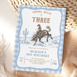 Western Blue Boys Rodeo 3rd Birthday Invitation  Einladung