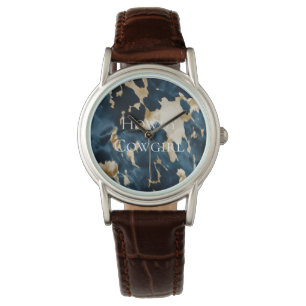 Western Blue Brown Gold Cowhide Armbanduhr