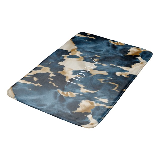 Western Blue Brown Gold Cowhide Badematte (Schrägansicht)
