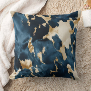 Western Blue Brown Gold Cowhide Kissen