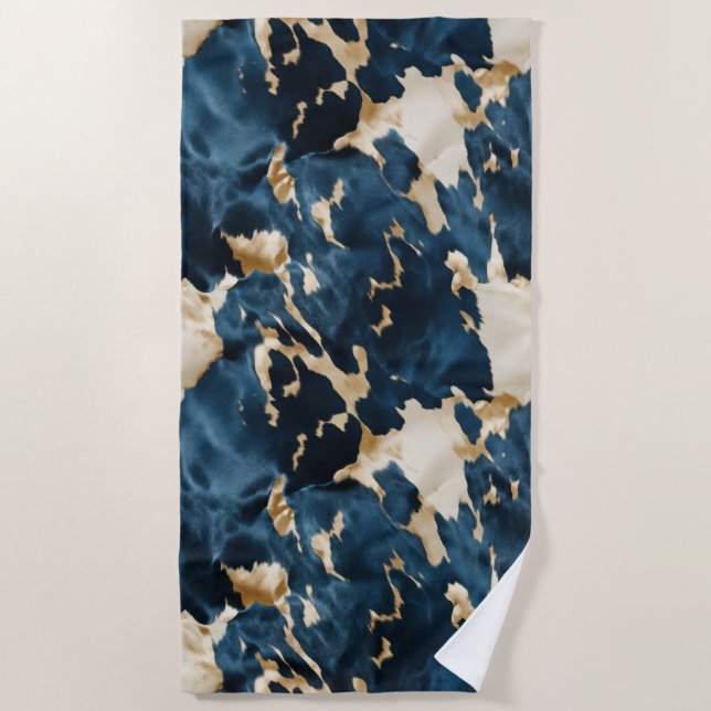 Western Blue Brown Gold Cowhide Strandtuch (Vorderseite)