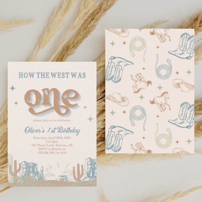 Western Blue Cowboy First Geburtstag Einladung (Von Creator hochgeladen)