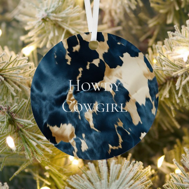 Western Blue Cream Gold Cowboy Cowgirl Cowhide Ornament Aus Metall (InSitu)