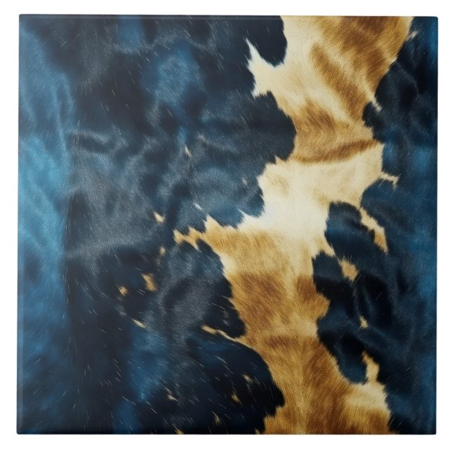 Western Blue Gold Cowboy Cowgirl Cowhide Fliese (Vorderseite)