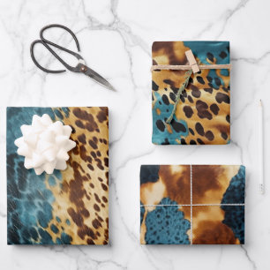 Western Blue Gold Cowhide Geschenkpapier Set