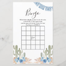 Western Blue Kaktus Baby Shower Bingo Spiel Dusche