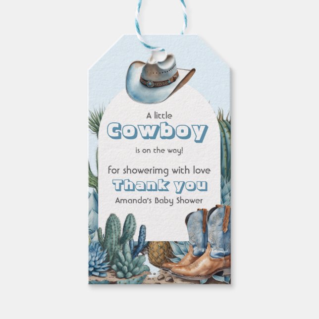 Western Blue Little Cowboy Rodeo Kinderdusche Geschenkanhänger (Vorderseite)
