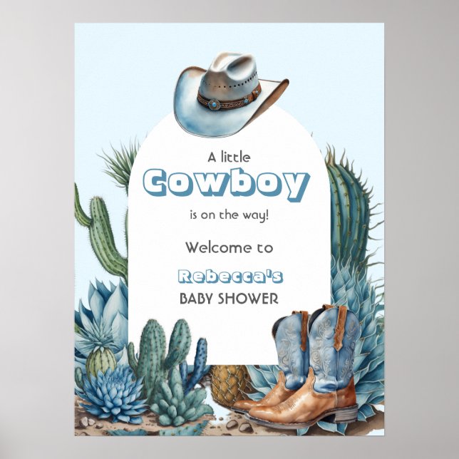 Western Blue Little Cowboy Rodeo Kinderdusche Poster (Vorne)