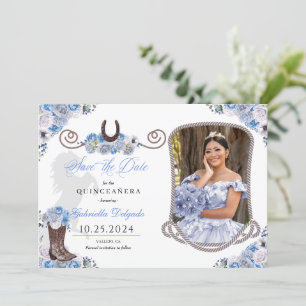 Western Blue Quinceañera Save the Date Foto Einladung