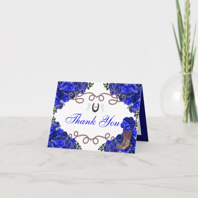 Western Blue Rose Charra Quinceanera Vielen Dank Einladung (Vorderseite)