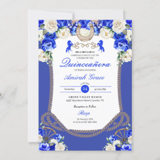 Western Blue Rose Charro Cowgirl Quinceañera Einladung