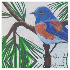 Western Bluebird in Pine Fabric Stoff