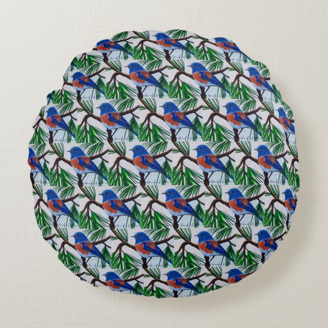 Western Bluebird Pouf Pillow Rundes Kissen (Vorderseite)