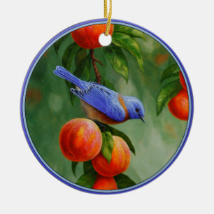 Western Bluebird und reifen Pfirsiche Keramikornament