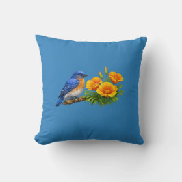 Western Bluebird with California Poppies Kissen