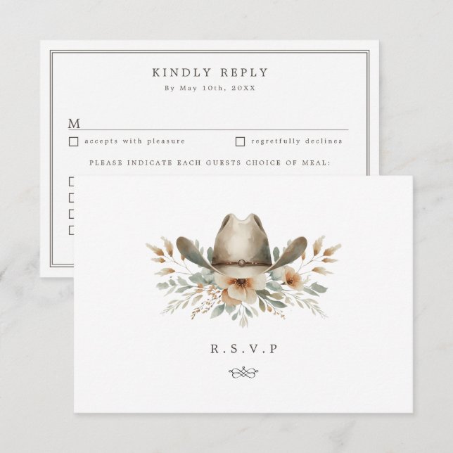 Western Blumenkohl Cowboy hat Speisen UAWG RSVP Karte (Vorne/Hinten)