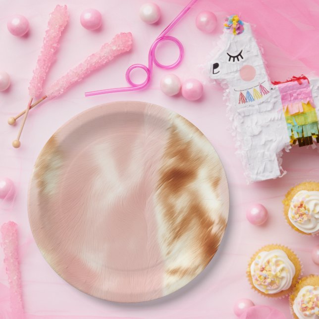 Western Blush Pink Brown Cowhid Pappteller (Party)