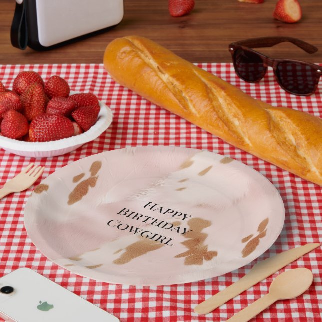 Western Blush Pink Creme Imitats Cowhide Geburtsta Pappteller (Picknick)
